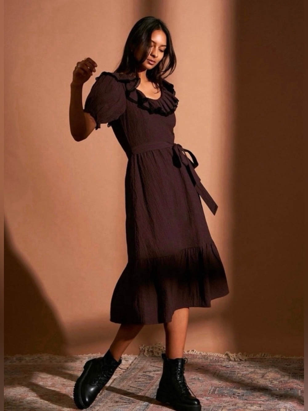 Chelsea & Violet Gingham Ruffle Midi Dress Size M